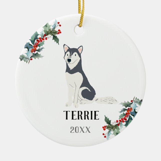 Décoration En Céramique Chien de Noël personnalisé Husky (Devant)