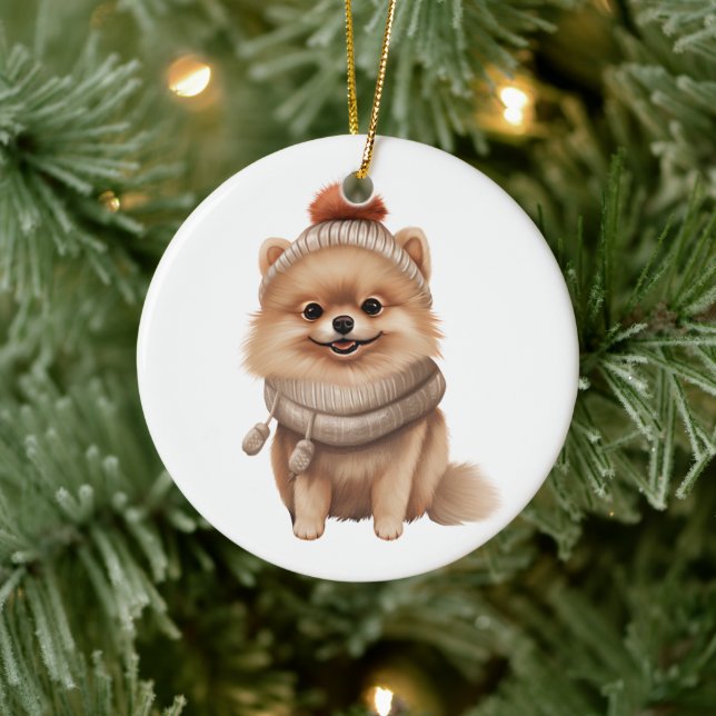 Décoration En Céramique Chien de Poméranie personnalisé (Arbre)