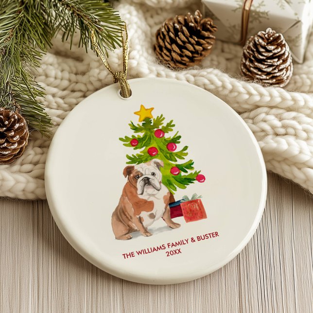Décoration En Céramique Chien de taureau anglais Noël personnalisé (Créateur téléchargé)