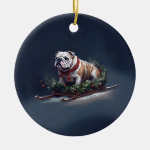 Décoration En Céramique Chien de taureau neige hiver