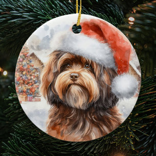 Décoration En Céramique Chien Havanais Brown avec Noël