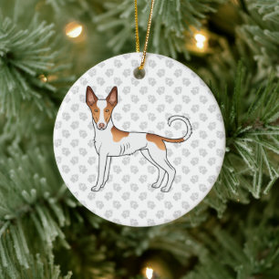Décoration En Céramique Chien Ibizan Hound à poil lisse blanc et rouge et