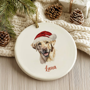 Décoration En Céramique Chien Lab jaune Noël personnalisé