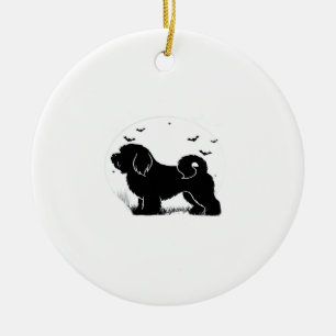 Décoration En Céramique Chien Lowchen � Silhouette de lune d'Halloween T-