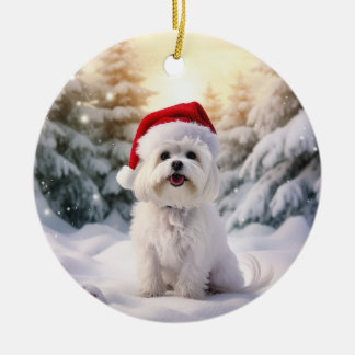 Décoration En Céramique Chien maltais - conservation de Noël