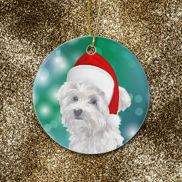 Décoration En Céramique Chien maltais Rouge Père Noël