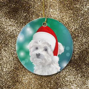 Décoration En Céramique Chien maltais Rouge Père Noël