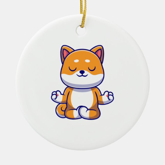 Décoration En Céramique Chien mignon shiba inu faisant du yoga méditation  (Devant)