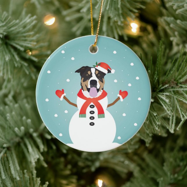 Décoration En Céramique Chien mixte Snowman de Noël (Arbre)