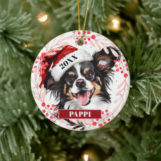 Décoration En Céramique Chien Papillon avec un chapeau de Père Noël Orneme