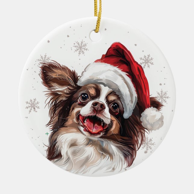Décoration En Céramique Chien Papillon Noël Personnalisé (Devant)