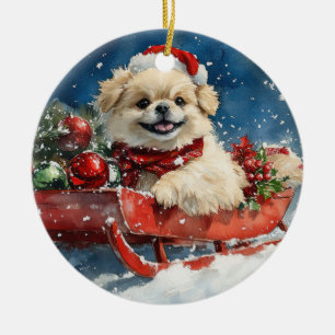 Décoration En Céramique Chien pekingese dans la corniche laissez passer No