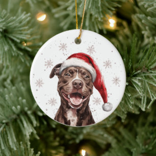 Décoration En Céramique Chien Pitbull Brun Noël Personnalisé