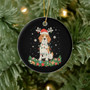 Décoration En Céramique Chien Pointer Anglais Chapeau de Renne Lumières de