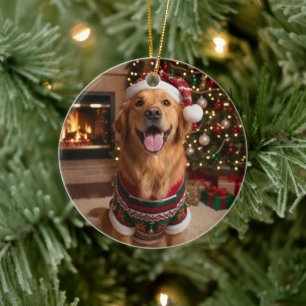 Décoration En Céramique Chien Retriever Doré de Noël Photo de Chien Person