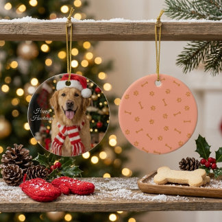 Décoration En Céramique Chien Retriever doré festif Chapeau de Père Noël N