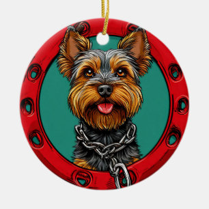 Décoration En Céramique Chien sur un fond vert