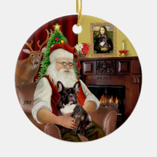 Décoration En Céramique Chien-taureau français père Noël-Brindle
