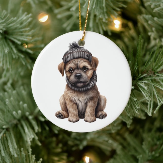 Décoration En Céramique Chien Terrier frontalier personnalisé (Arbre)