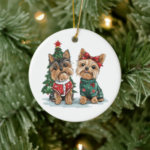 Décoration En Céramique Chiens de Noël Yorkie