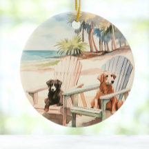 Chiens en Adirondack Chaises Pastel Beach Scène
