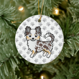 Décoration En Céramique Chihuahua au pelage long Merle Chocolat Chien & Pa