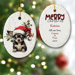 Décoration En Céramique Chihuahua Chiuppy Christmas Holly