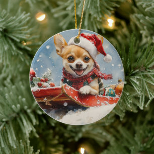 Décoration En Céramique Chihuahua Dog in Sledge Let it neiger Noël