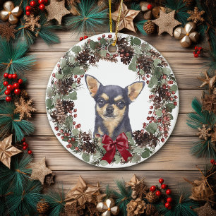 Décoration En Céramique Chihuahua noir Pinecone Chien Wreath Personnalisé