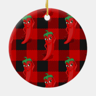 Décoration En Céramique Chili Pepper Buffalo Plaid Motif noir et rouge