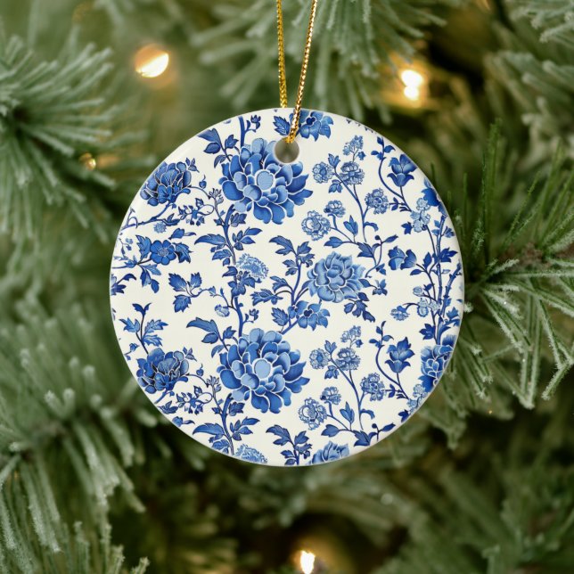 Décoration En Céramique Chinoiserie florale bleu et blanc (Arbre)