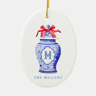 Décoration En Céramique Chinoiserie Ginger Jar Monogramme   Bow rouge