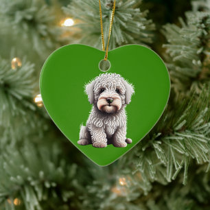 Décoration En Céramique Chiot Komondor Personnalisé Noël Vert