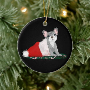 Décoration En Céramique Chiots Bouledogue Français avec le Chapeau de Père