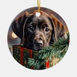 Décoration En Céramique Chiots Labrador Chocolat Noël