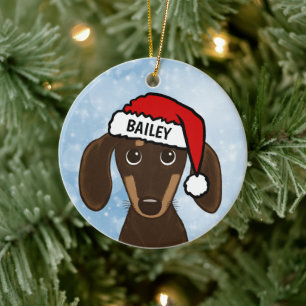 Décoration En Céramique Chocolat Dachshund Père Noël Wiener Chien Nom Pers