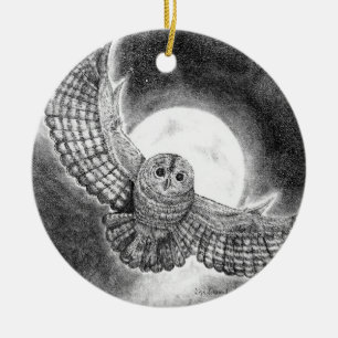 Décoration En Céramique Chouette volant sur une nuit éclairée par la lune