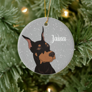 Décoration En Céramique Christmas Doberman Pinscher