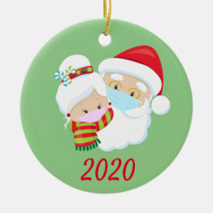 Décoration En Céramique Christmas Face Mask Santa and Mrs. Claus