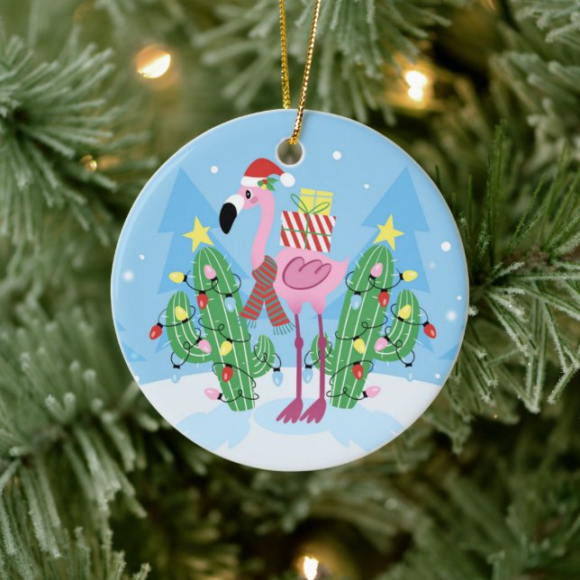 Décoration En Céramique Christmas Flamingo with Cactus (Arbre)