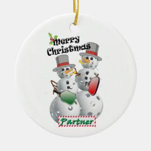 Décoration En Céramique Christmas Pickleball snowman partenaire