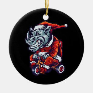 Décoration En Céramique Christmas Rhino Père Noël porter Casquette Joyeu