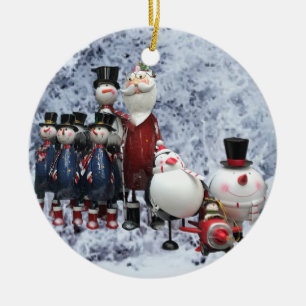 Décoration En Céramique Christmas Tin Choir, with Santa, Snowman, Penguin