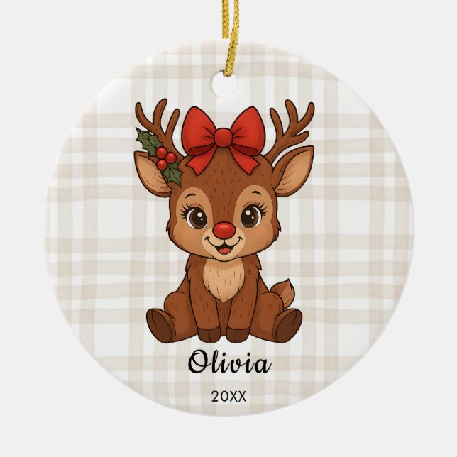 Décoration En Céramique Christmas Toddler Girl's Reindeer Ornament (Devant)