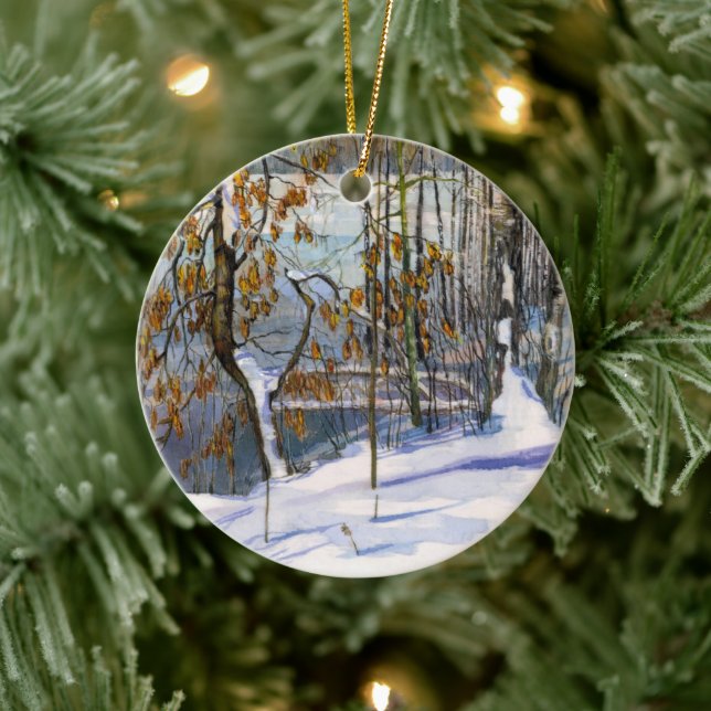 Décoration En Céramique Chute de neige aquarelle peinture (Arbre)