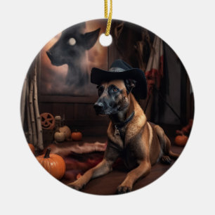 Décoration En Céramique Citrouilles Malinois Belges Halloween Effrayant