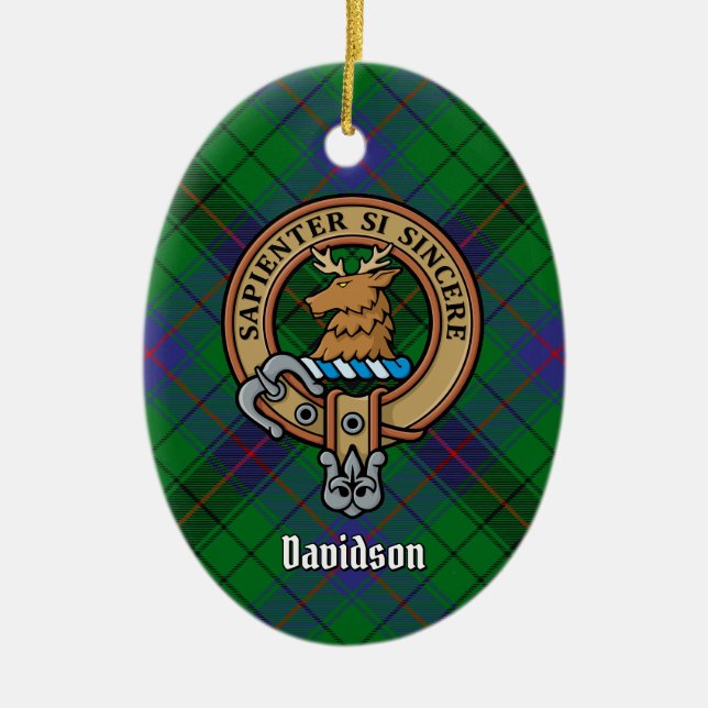Décoration En Céramique Clan Davidson Crest sur Tartan (Devant)
