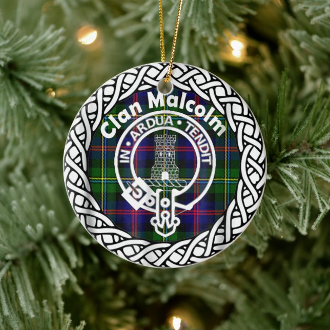 Décoration En Céramique Clan écossais Malcolm Tartan et Crest (Arbre)