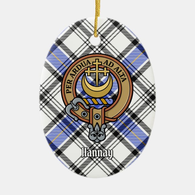 Décoration En Céramique Clan Hannay Crest sur Tartan (Devant)