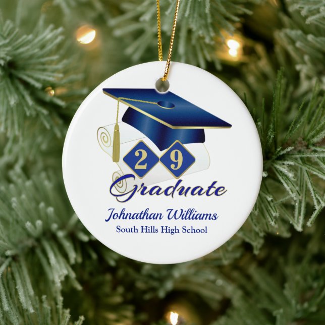Décoration En Céramique Classic Blue et Gold Graduate (Arbre)